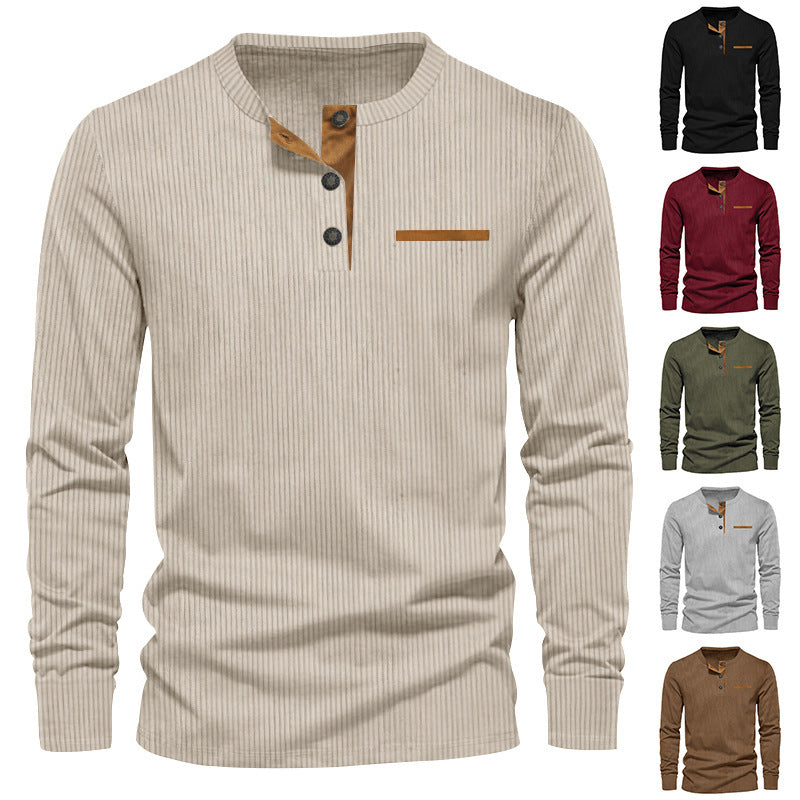 Herrar långärmad Henley-tröja i strukturerat ribbat material med modern knappdesign Eva Jonsson-Eva Jonsson