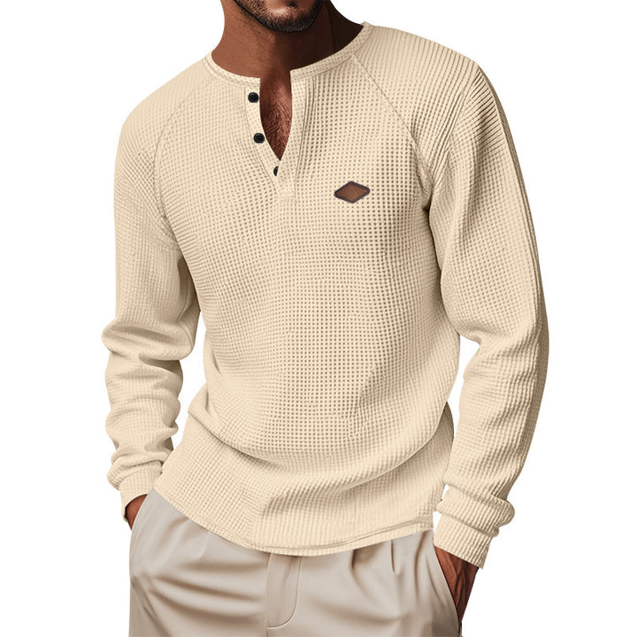 Herrar långärmad Henley-tröja i ventilerande bomullsmix med strukturerad design Eva Jonsson-Eva Jonsson