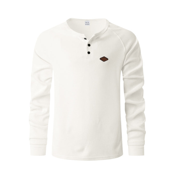 Herrar långärmad Henley-tröja i ventilerande bomullsmix med strukturerad design Eva Jonsson-Eva Jonsson