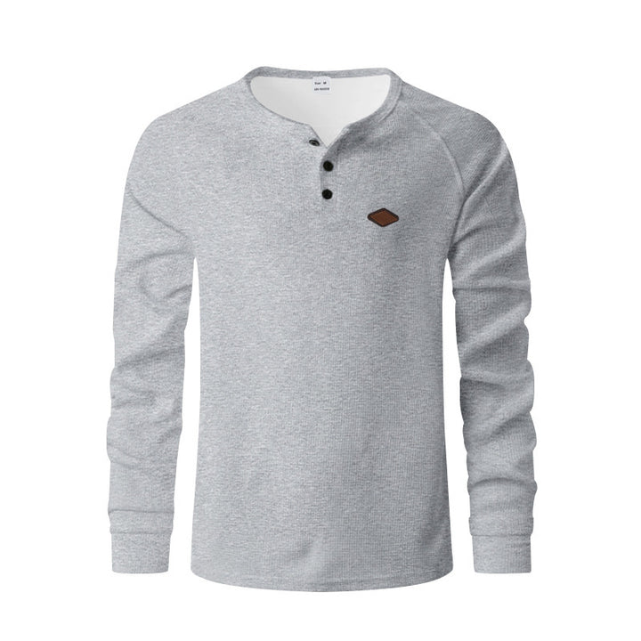 Herrar långärmad Henley-tröja i ventilerande bomullsmix med strukturerad design Eva Jonsson-Eva Jonsson