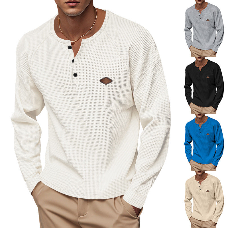 Herrar långärmad Henley-tröja i ventilerande bomullsmix med strukturerad design Eva Jonsson-Eva Jonsson