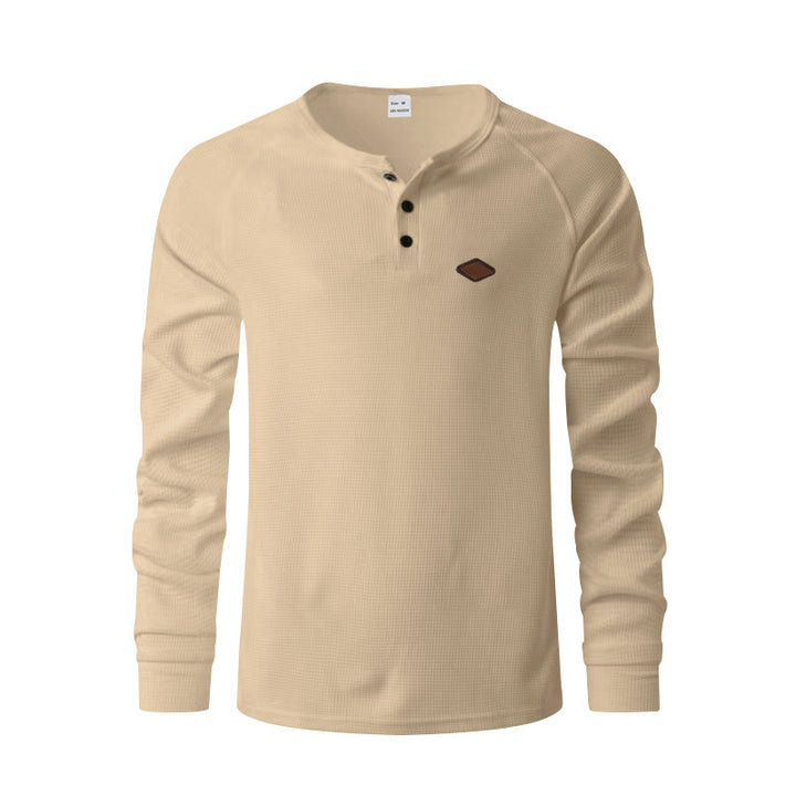 Herrar långärmad Henley-tröja i ventilerande bomullsmix med strukturerad design Mirla-Eva Jonsson