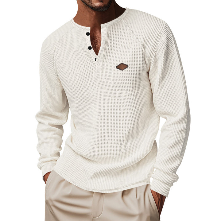 Herrar långärmad Henley-tröja i ventilerande bomullsmix med strukturerad design Mirla-Eva Jonsson