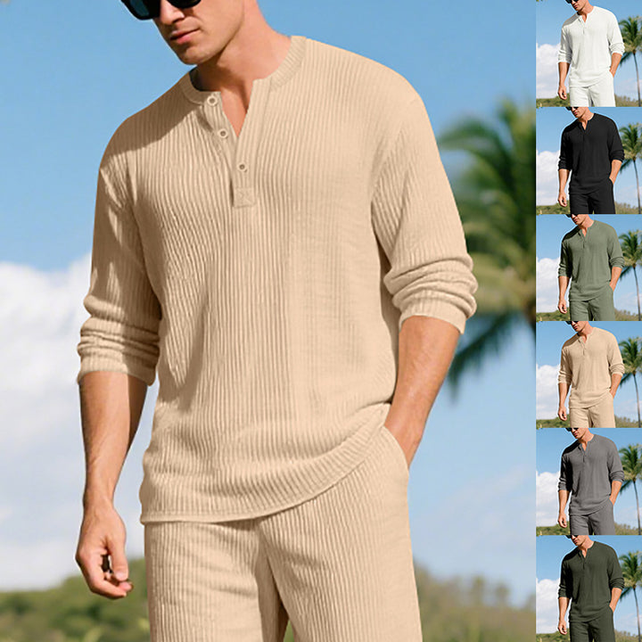 Herrar långärmad Henley-tröja med strukturerad design Mirla-Eva Jonsson