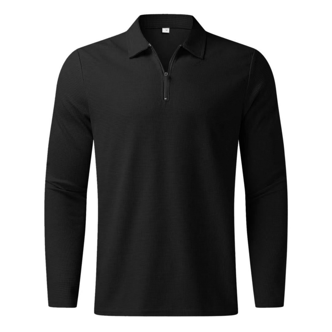 Herrar långärmad polo med dragkedja och strukturell design Mirla-Eva Jonsson