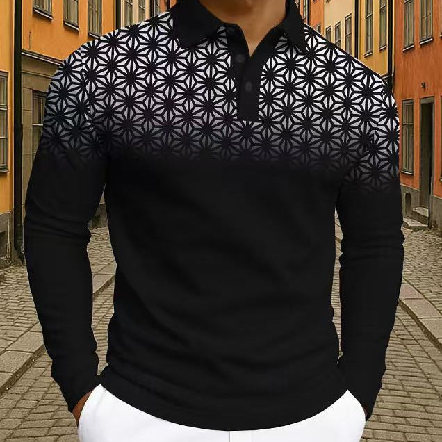 Herrar långärmad polo med moderna geometriska mönster Mirla-Eva Jonsson