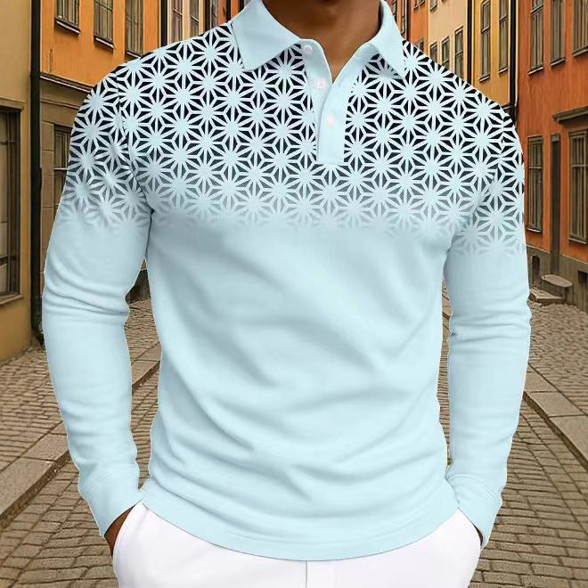 Herrar långärmad polo med moderna geometriska mönster Mirla-Eva Jonsson