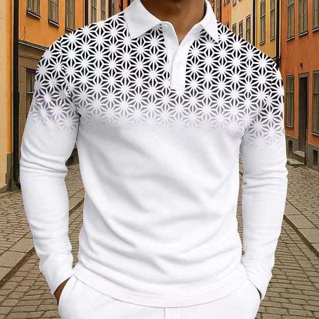 Herrar långärmad polo med moderna geometriska mönster Mirla-Eva Jonsson