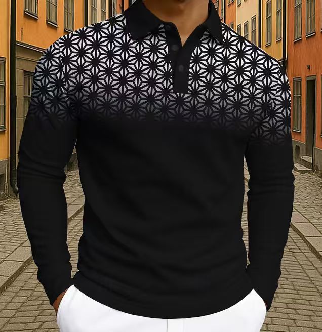 Herrar långärmad polo med moderna geometriska mönster Mirla-Eva Jonsson