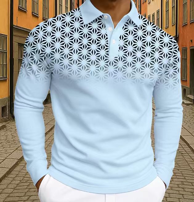 Herrar långärmad polo med moderna geometriska mönster Mirla-Eva Jonsson