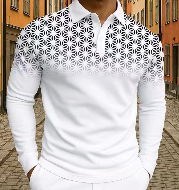 Herrar långärmad polo med moderna geometriska mönster Mirla-Eva Jonsson