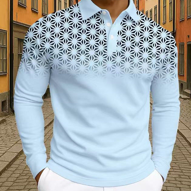 Herrar långärmad polo med moderna geometriska mönster Mirla-Eva Jonsson