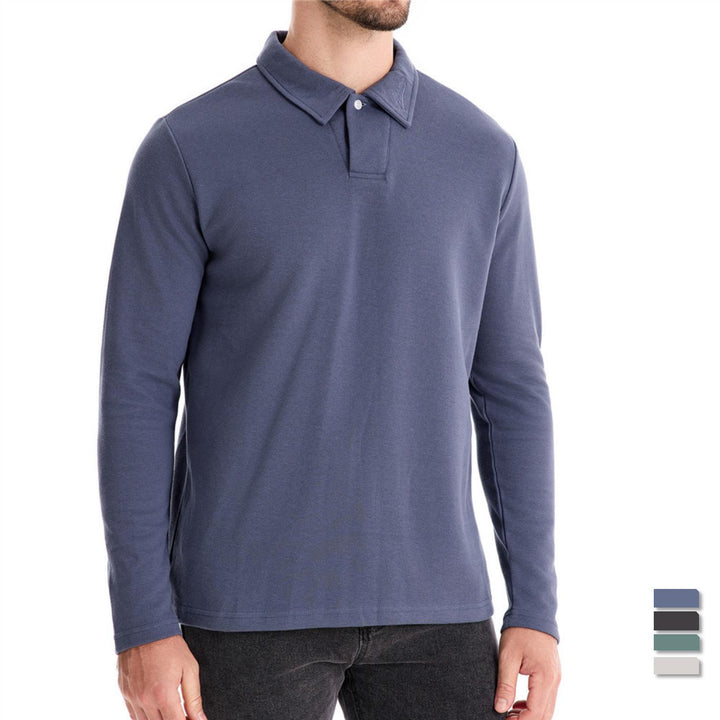 Herrar långärmad polo-shirt med elegant knapplist och sportig skärning Eva Jonsson-Eva Jonsson