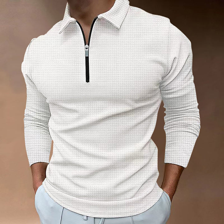 Herrar långärmad polo t-shirt med modern blixtlås och ventilerande struktur Mirla-Eva Jonsson