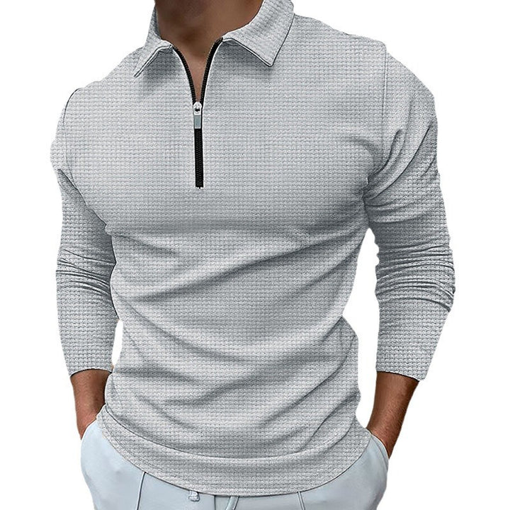 Herrar långärmad polo t-shirt med modern blixtlås och ventilerande struktur Mirla-Eva Jonsson