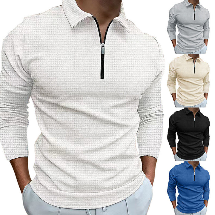 Herrar långärmad polo t-shirt med modern blixtlås och ventilerande struktur Mirla-Eva Jonsson