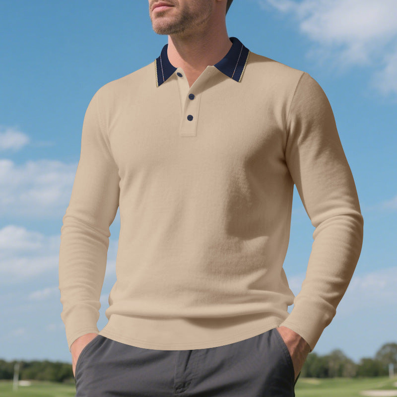 Herrar långärmad poloshirt med kontrasterande krage Eva Jonsson-Eva Jonsson
