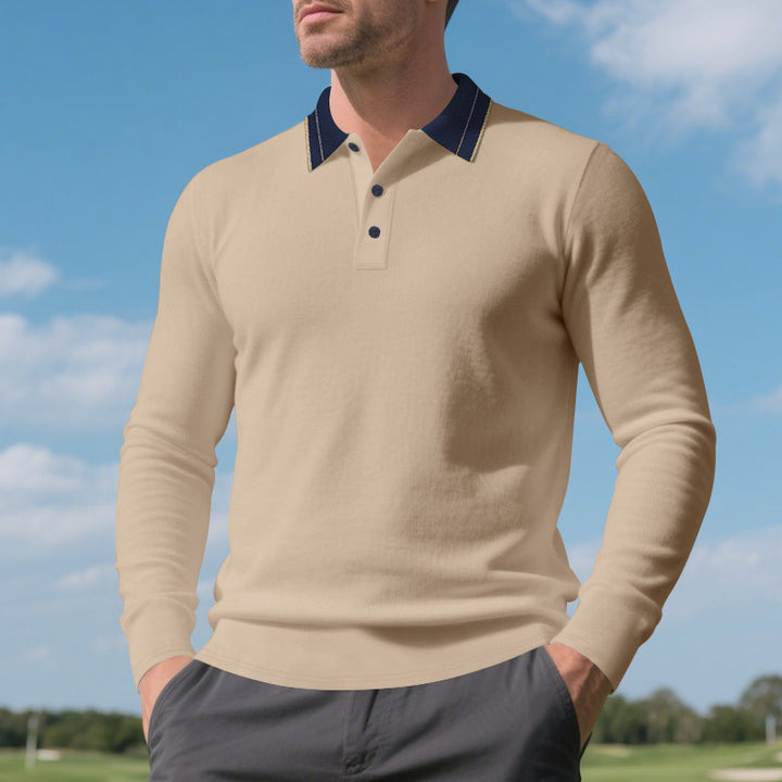 Herrar långärmad poloshirt med kontrasterande krage Eva Jonsson-Eva Jonsson