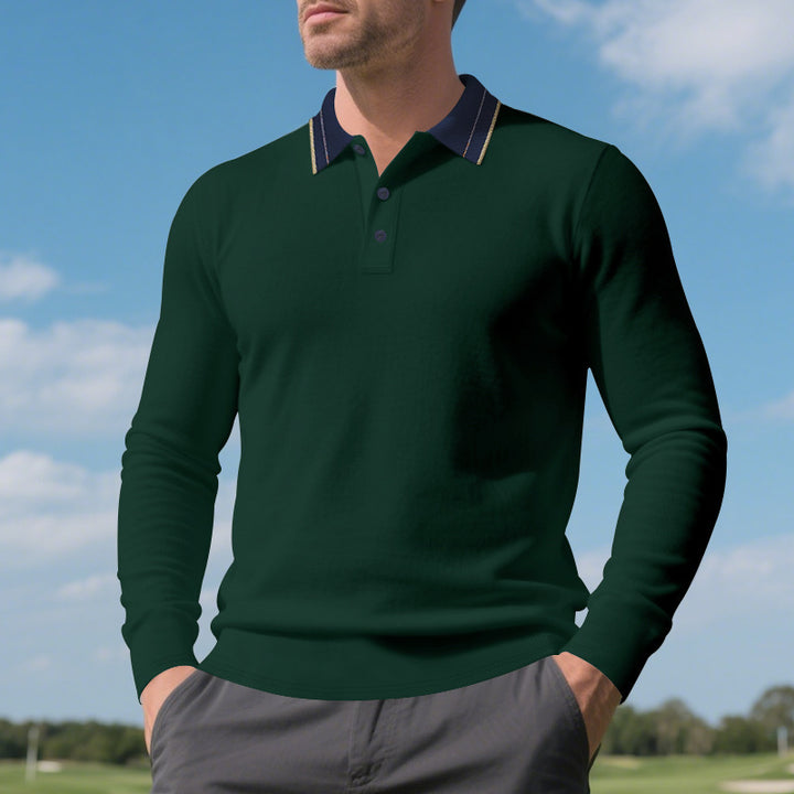 Herrar långärmad poloshirt med kontrasterande krage Eva Jonsson-Eva Jonsson