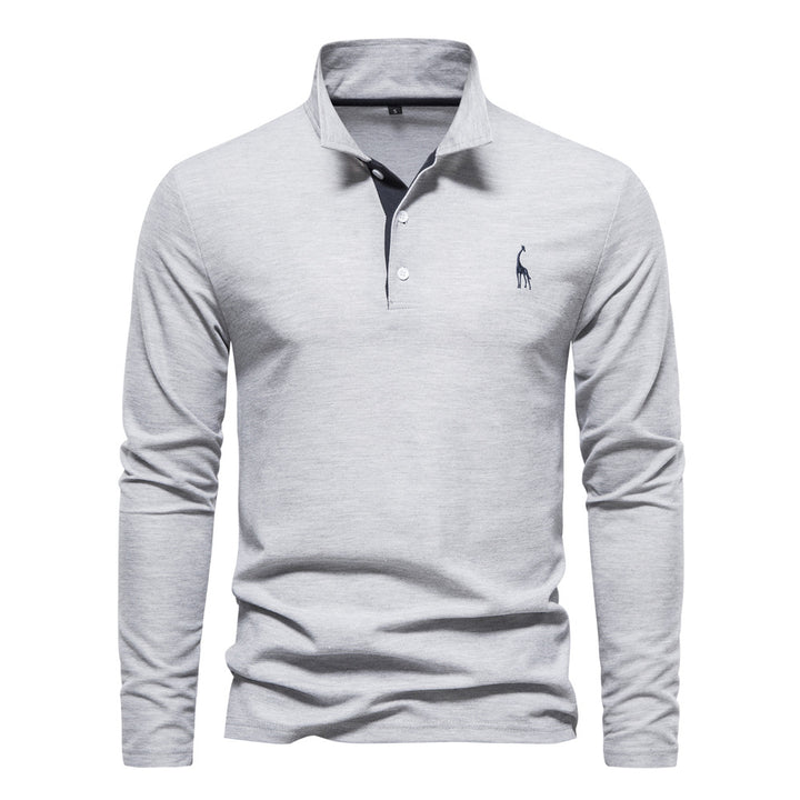 Herrar långärmad poloshirt med modern krage och andningsbar bomullskvalitet Eva Jonsson-Eva Jonsson