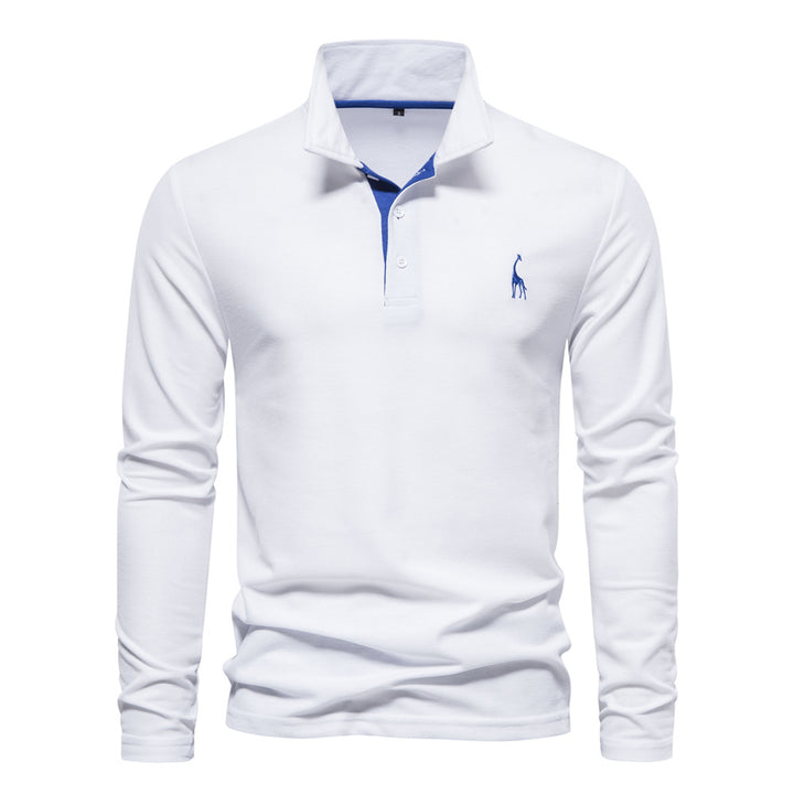 Herrar långärmad poloshirt med modern krage och andningsbar bomullskvalitet Eva Jonsson-Eva Jonsson
