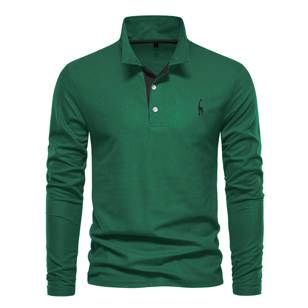 Herrar långärmad poloshirt med modern krage och andningsbar bomullskvalitet Mirla-Eva Jonsson
