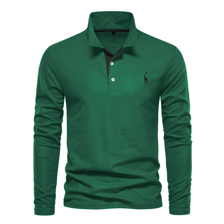 Herrar långärmad poloshirt med modern krage och andningsbar bomullskvalitet Mirla-Eva Jonsson