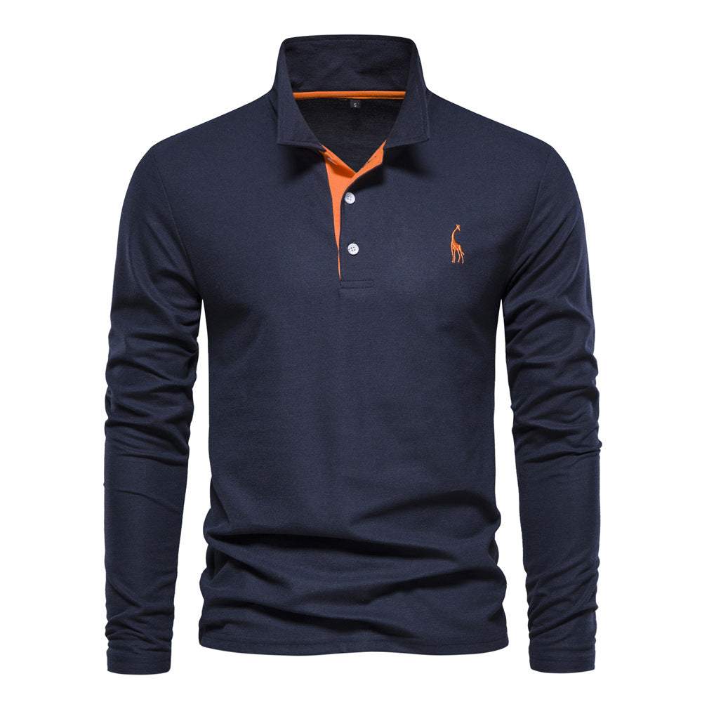 Herrar långärmad poloshirt med modern krage och andningsbar bomullskvalitet Mirla-Eva Jonsson