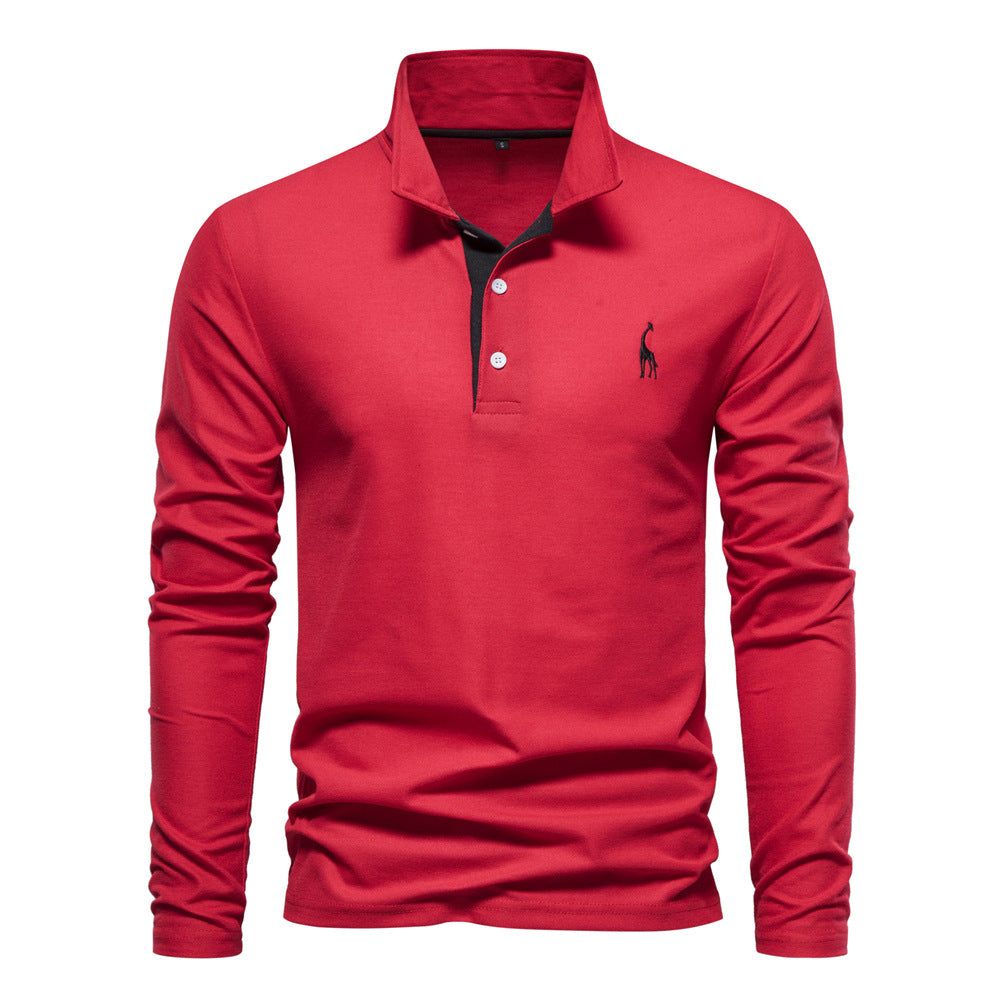 Herrar långärmad poloshirt med modern krage och andningsbar bomullskvalitet Mirla-Eva Jonsson