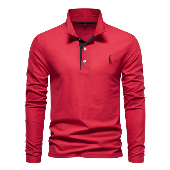 Herrar långärmad poloshirt med modern krage och andningsbar bomullskvalitet Mirla-Eva Jonsson