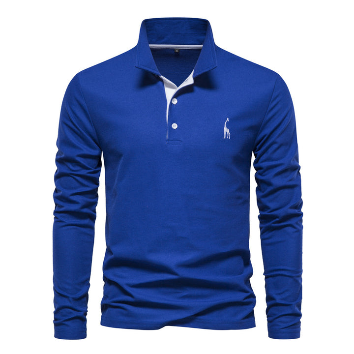 Herrar långärmad poloshirt med modern krage och andningsbar bomullskvalitet Mirla-Eva Jonsson