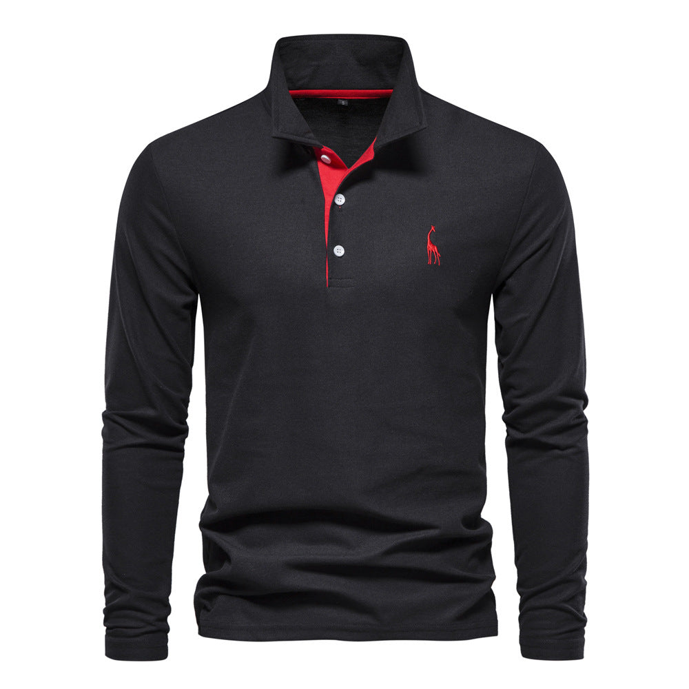 Herrar långärmad poloshirt med modern krage och andningsbar bomullskvalitet Mirla-Eva Jonsson