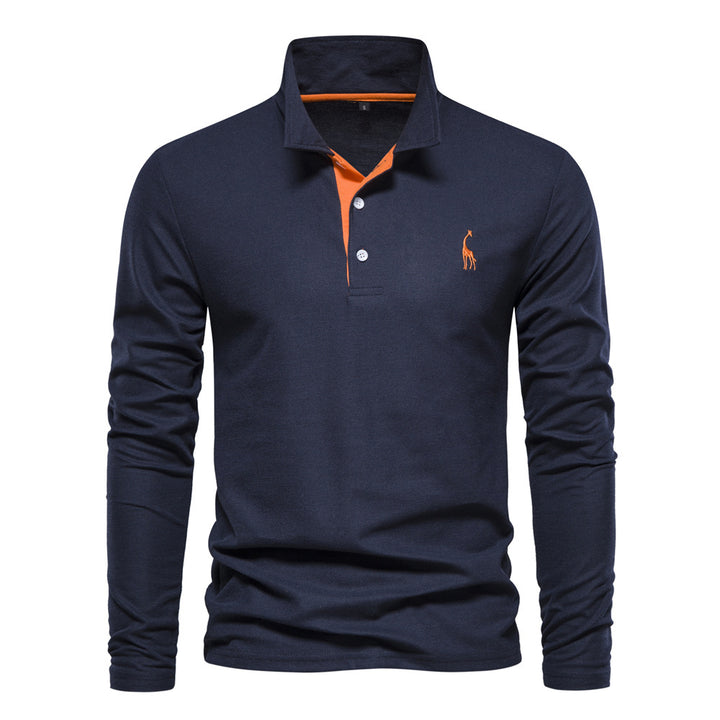 Herrar långärmad poloshirt med modern krage och andningsbar bomullskvalitet Mirla-Eva Jonsson