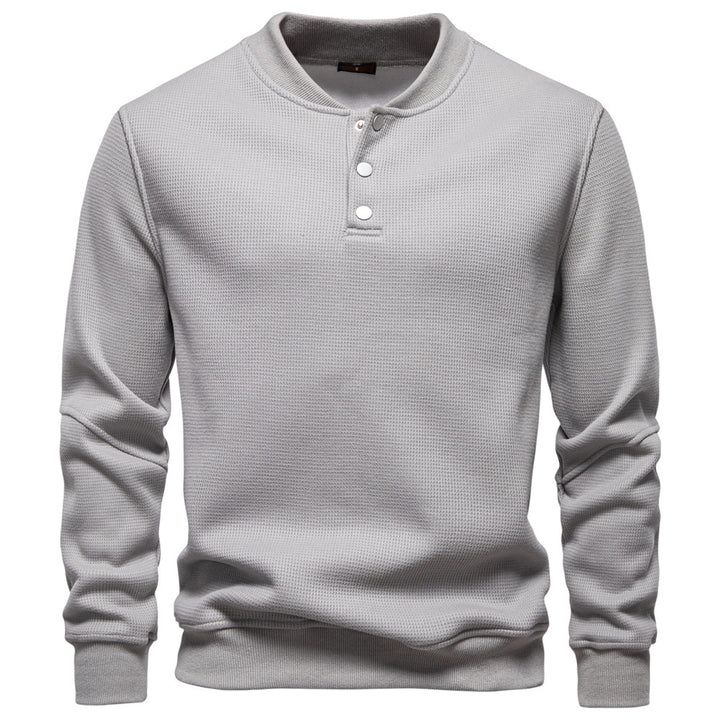 Herrar långärmad tröja med knappslå och strukturerad väv Mirla-Eva Jonsson