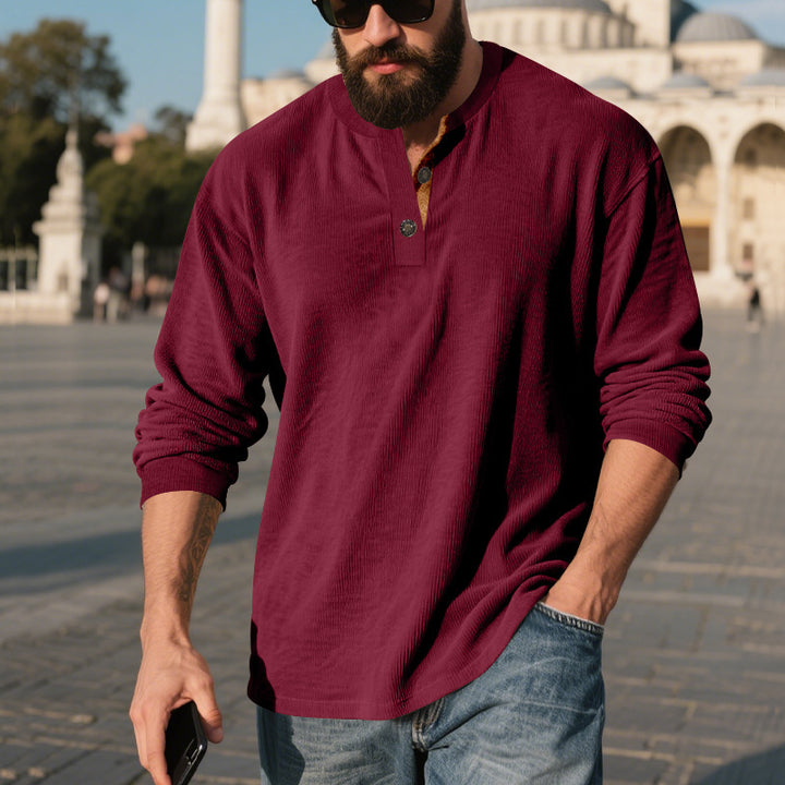 Herrar långärmad tröja med strukturerad ribboptik och trendig knappslådetalj Eva Jonsson-Eva Jonsson