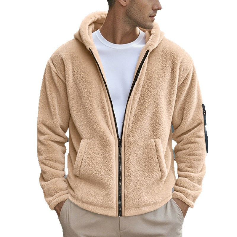 Herrar mjuk fleece hoodie med glansig dragkedja och praktiska fickor Mirla-Eva Jonsson