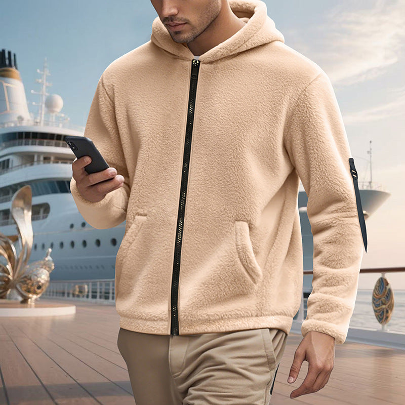 Herrar mjuk fleece hoodie med glansig dragkedja och praktiska fickor Mirla-Eva Jonsson