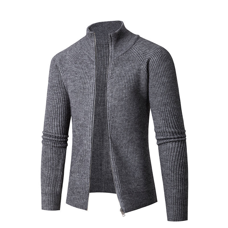 Herrar mode cardigan med genomgående dragkedja och hög krage Mirla-Eva Jonsson