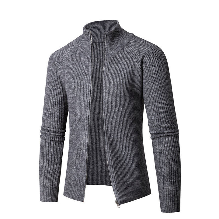 Herrar mode cardigan med genomgående dragkedja och hög krage Mirla-Eva Jonsson