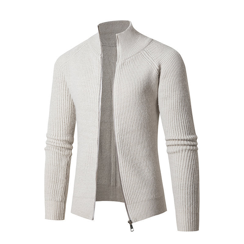 Herrar mode cardigan med genomgående dragkedja och hög krage Mirla-Eva Jonsson