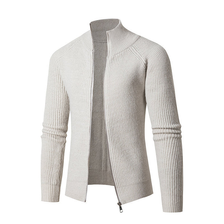 Herrar mode cardigan med genomgående dragkedja och hög krage Mirla-Eva Jonsson