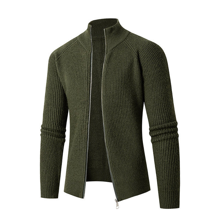 Herrar mode cardigan med genomgående dragkedja och hög krage Mirla-Eva Jonsson
