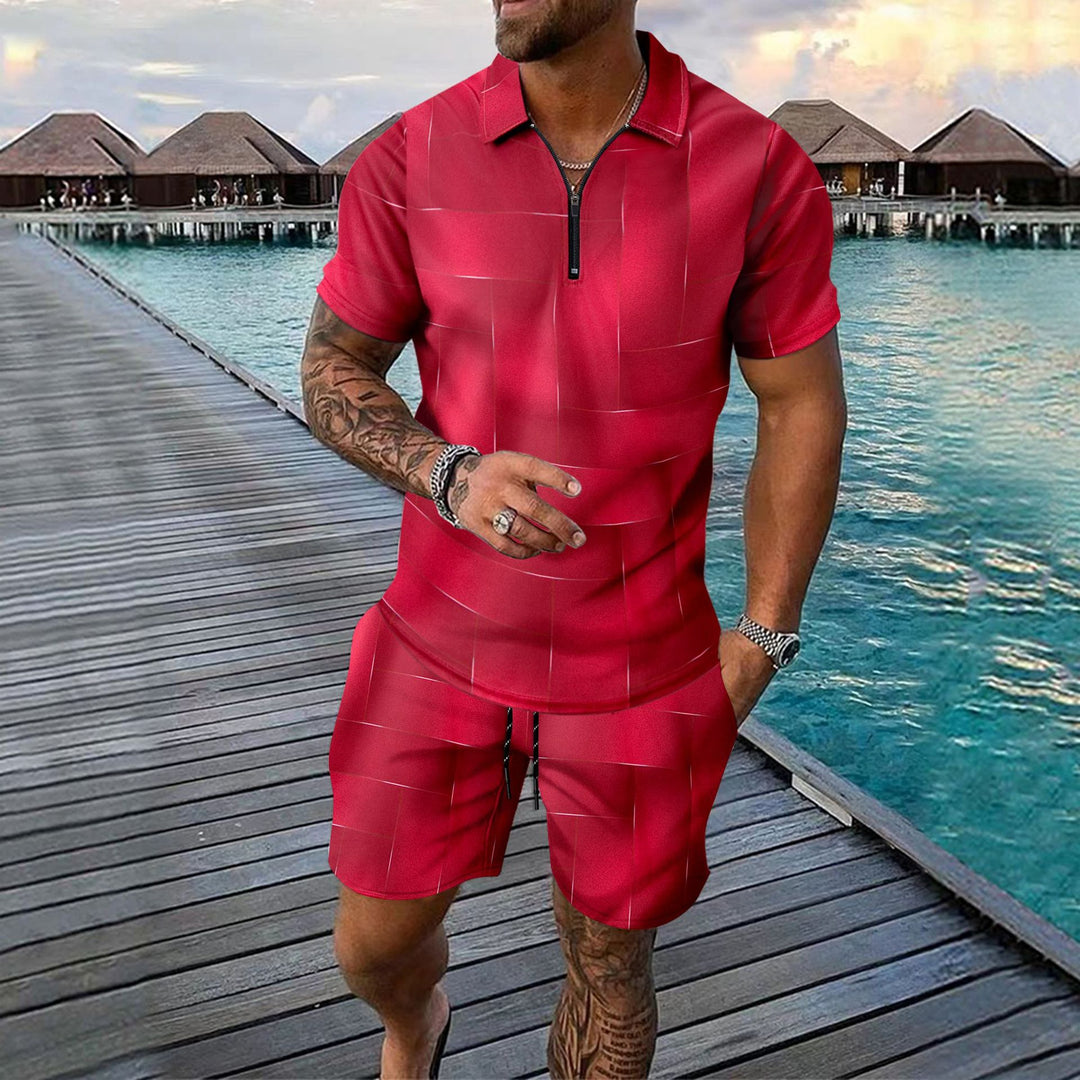 Herrar mode kortärmad jumpsuit med dragkedja och kreativt mönster Mirla-Eva Jonsson