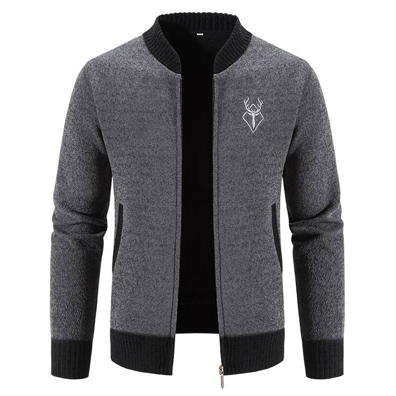 Herrar modemedveten cardigan med dragkedja och hög krage Mirla-Eva Jonsson