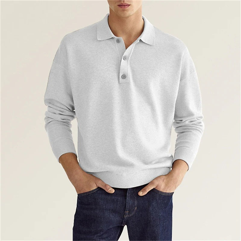 Herrar moderiktigt långärmad polo med knapplist och elegant design Mirla-Eva Jonsson