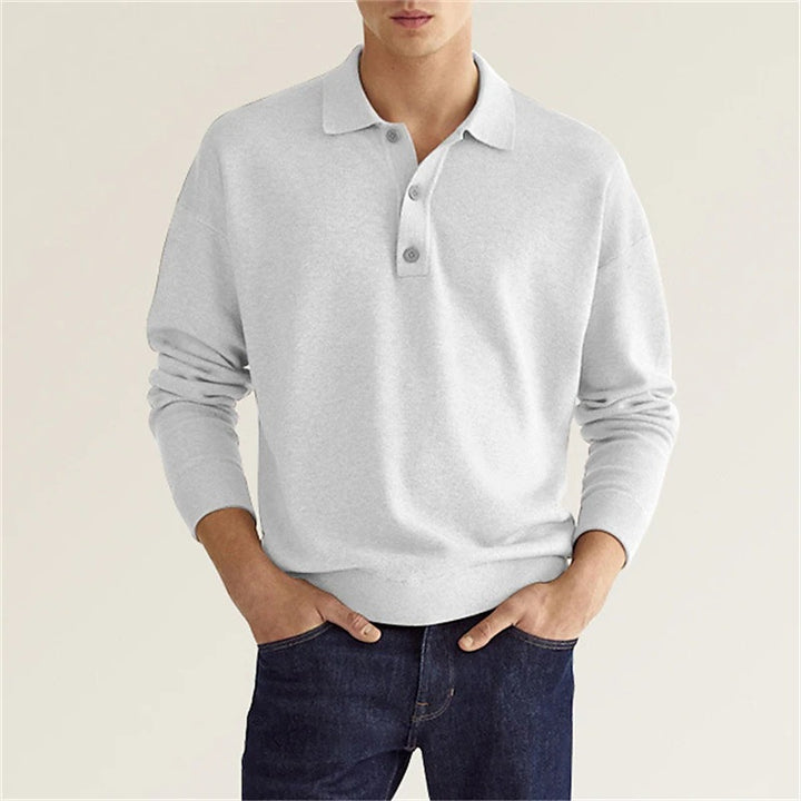 Herrar moderiktigt långärmad polo med knapplist och elegant design Mirla-Eva Jonsson