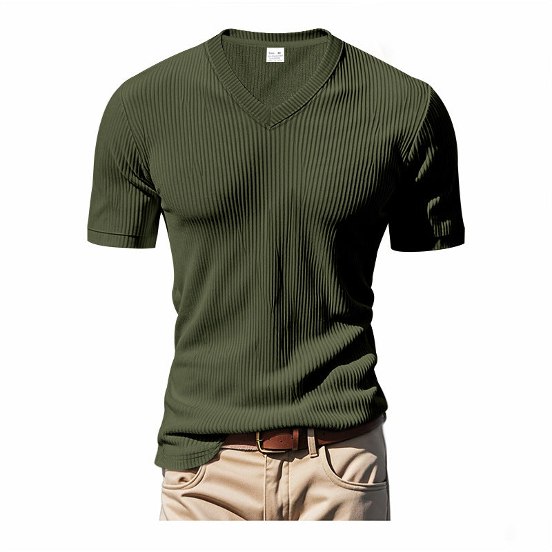 Herrar modern V-hals T-shirt med strukturerad yta Mirla-Eva Jonsson