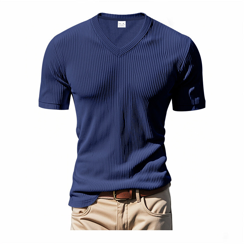 Herrar modern V-hals T-shirt med strukturerad yta Mirla-Eva Jonsson