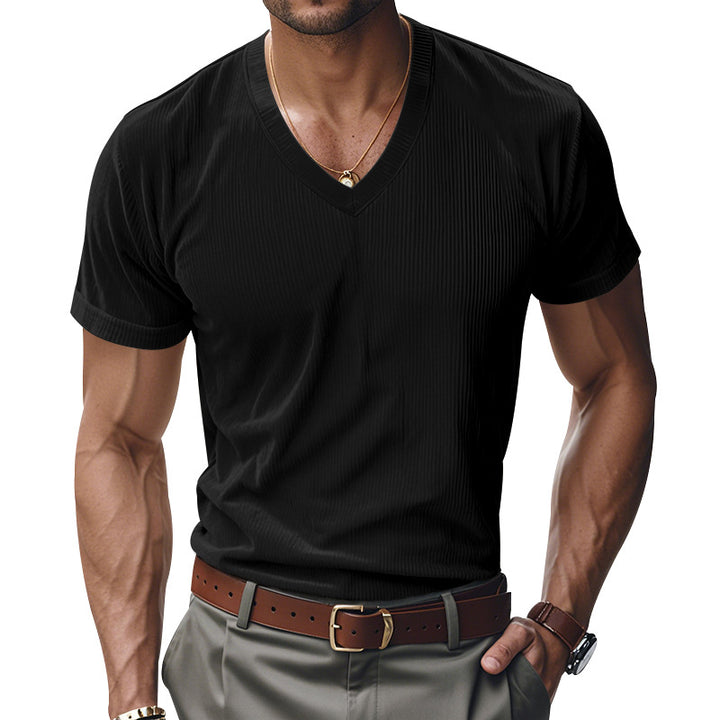 Herrar modern V-hals T-shirt med strukturerad yta Mirla-Eva Jonsson