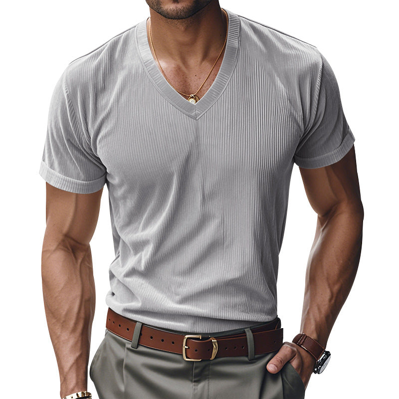 Herrar modern V-hals T-shirt med strukturerad yta Mirla-Eva Jonsson